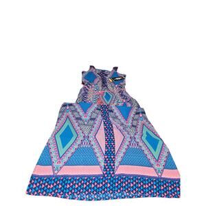NWT Paper Doll Multicolored Dress Women's Size 10 with pink braided tassel belt